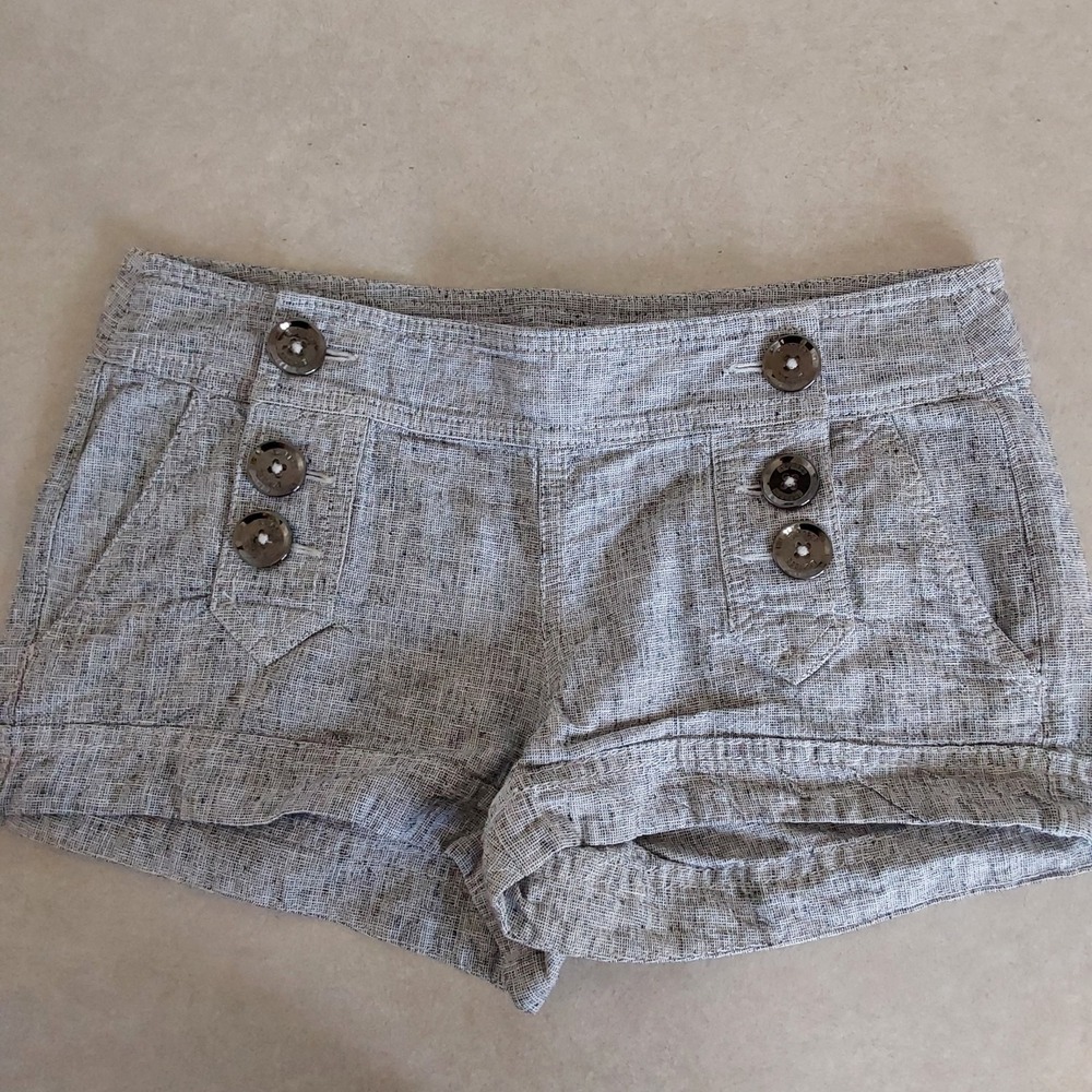 Express Shorts Womens 00 Black & White Linen, Button Front Shorties Beach Casual - Picture 2 of 11